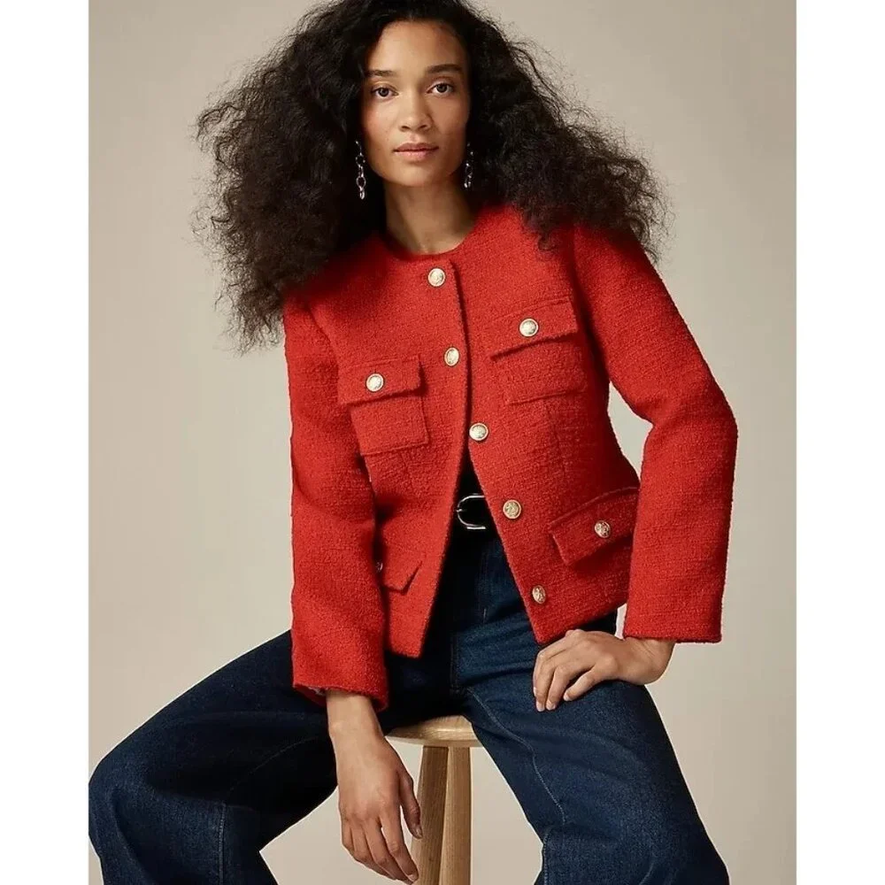 NWT J.Crew Isabelle Lady Jacket in Radiant Ruby Red Tweed 16 $248 - Picture 2 of 8